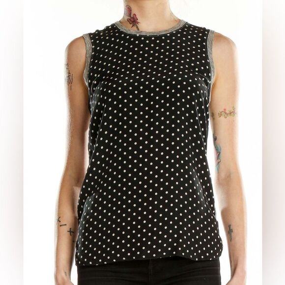 J. Crew Silk Polka Dot Tank Black & Gray M - Picture 1 of 1